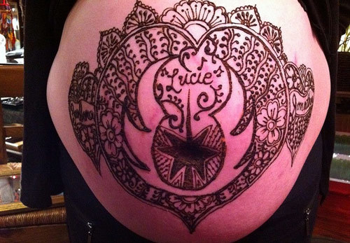 Most loved belly henna design four