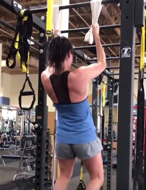 Towel grip pull-up exercise for women