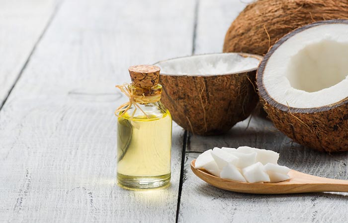 A bottle of coconut oil as a way to get clear skin.