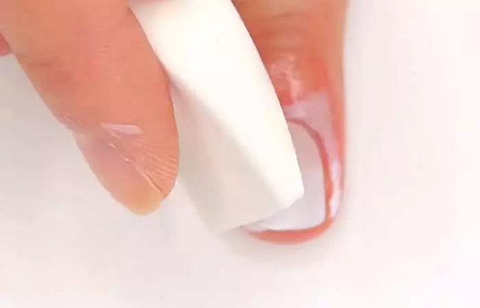Step 6 of the ombre nails process is dabbing the sponge onto the nail