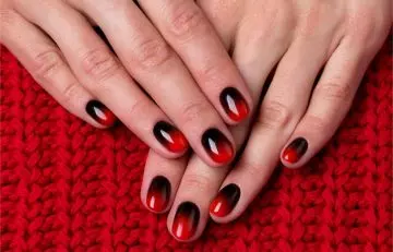 Step-by-step process to do deep red and black ombre nails