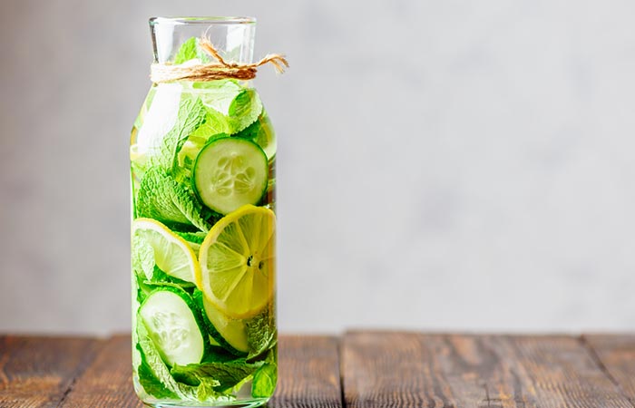 A bottle of detox water as a way to get clear skin.