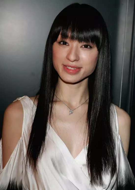 Long, fringed, straight layered hairstyle for Asian girls
