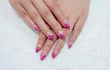 Step-by-step process to do silver and pink glitter ombre nails