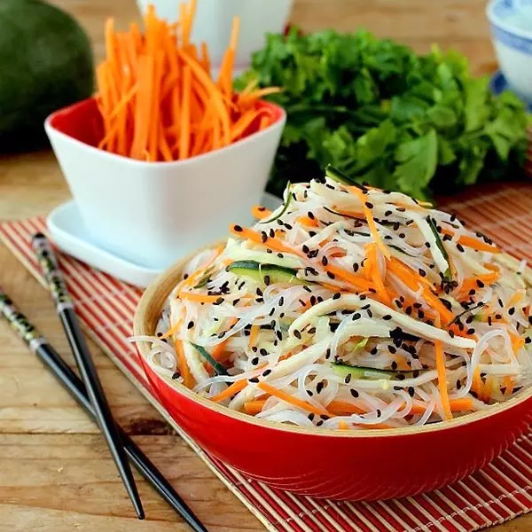 Vegan rice noodle Chinese salad