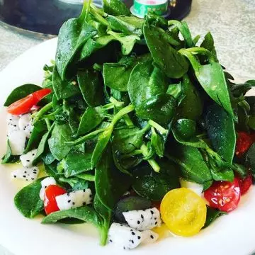 Dragonfruit and baby spinach Chinese salad