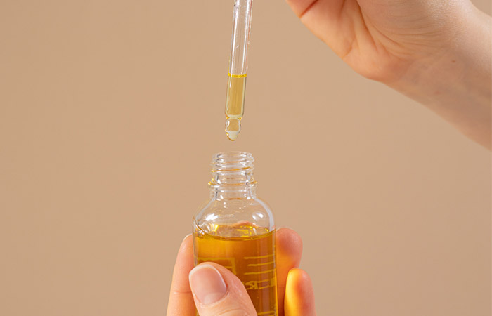 Castor oil in glass bottle for dry eye