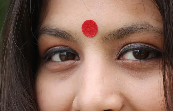 Close-up of a woman wearing a bindi