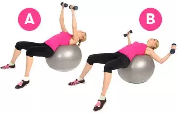 Swiss ball chest press exercise for pear shaped body