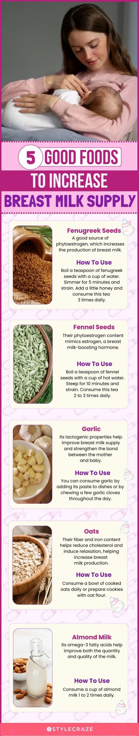 5 good foods to increase breast milk supply (infographic)