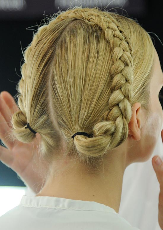 Braided workout hairstyle with headband