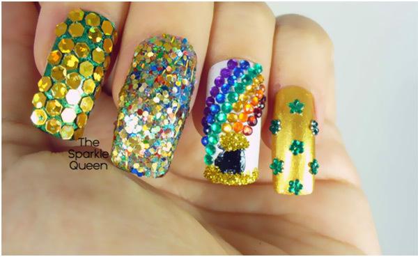 Rainbow Rhinestone Nail Art