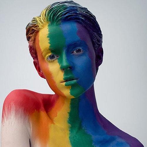 Rainbow colored streaks for a hippie hairstyle