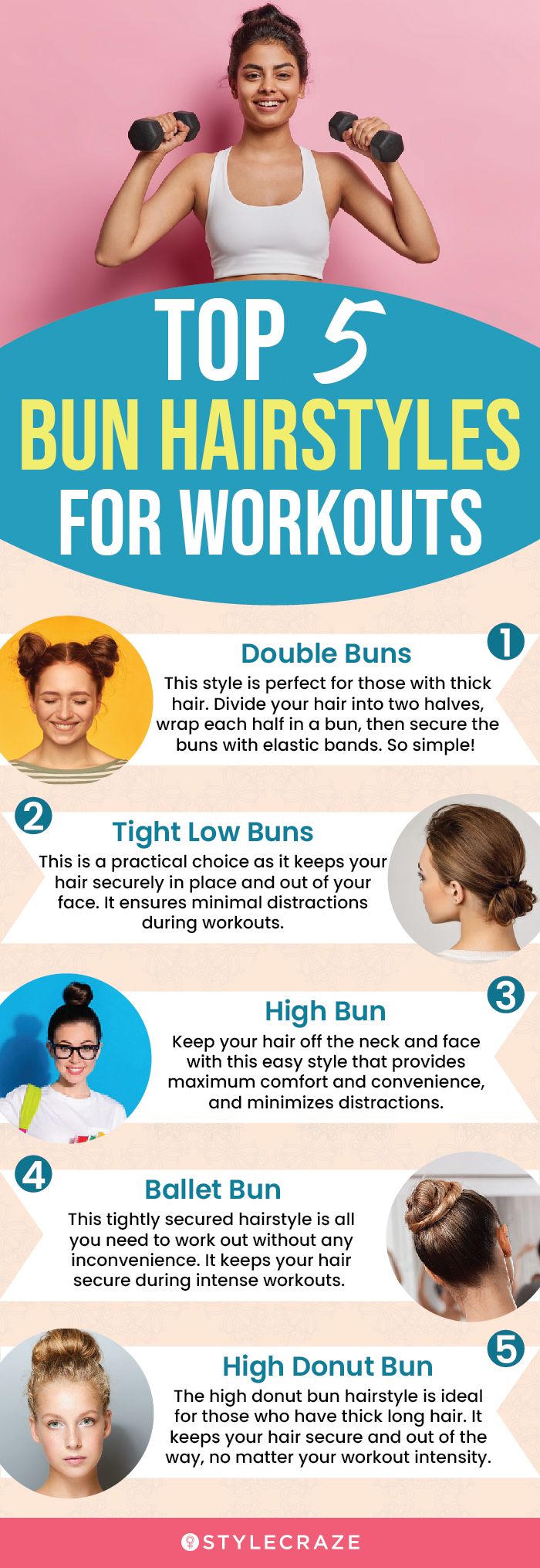 top 5 bun hairstyles for workouts (infographic)