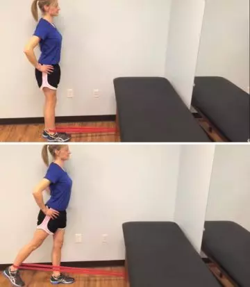 Hip extension with band for groin muscles