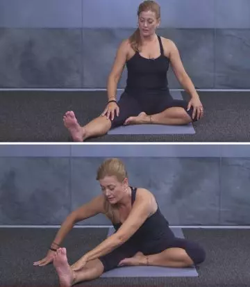Seated forward fold stretch for groin muscles