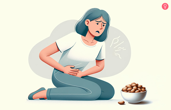 Woman experience gastrointestinal distress as a side effect of having almonds