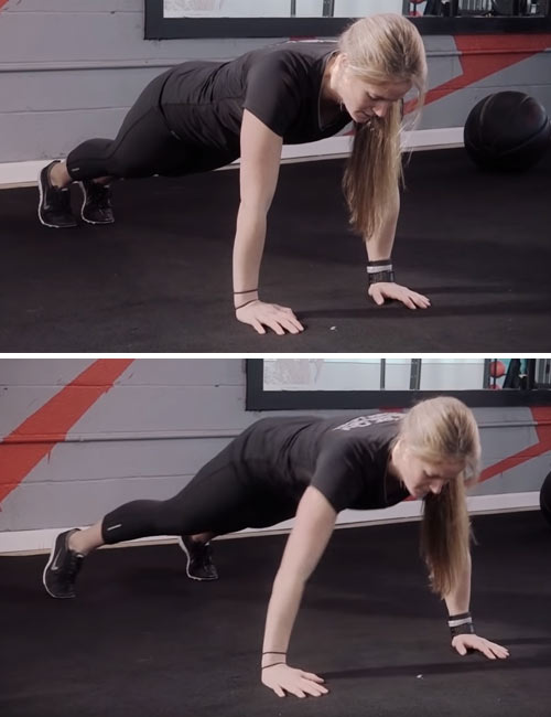 Keep your core engaged and walk laterally to do later plank walks when performing arm exercises without weights