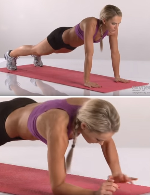 Arm exercises without weights like plank up-downs strengthen the arms