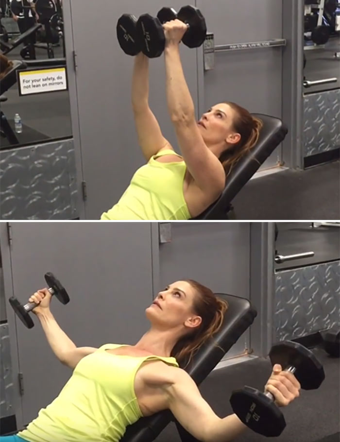 Seated dumbbell fly chest exercise for women