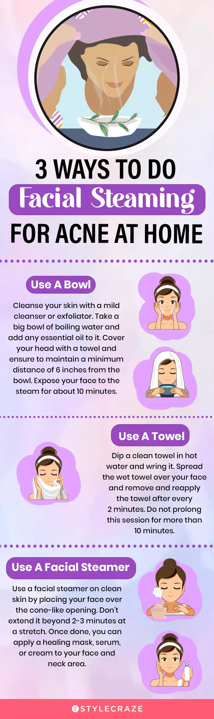 3 ways to do facial steaming for acne at home (infographic)
