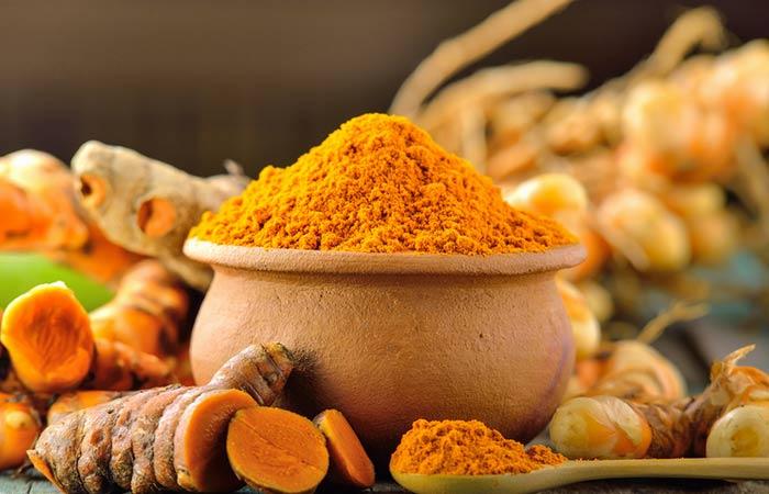 Turmeric, gram flour, and sandalwood face pack