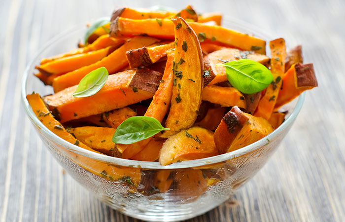 Cooked sweet potato in a bowl