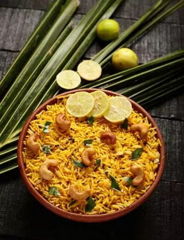 Lemon rice is the main course Indian vegetarian dinner food