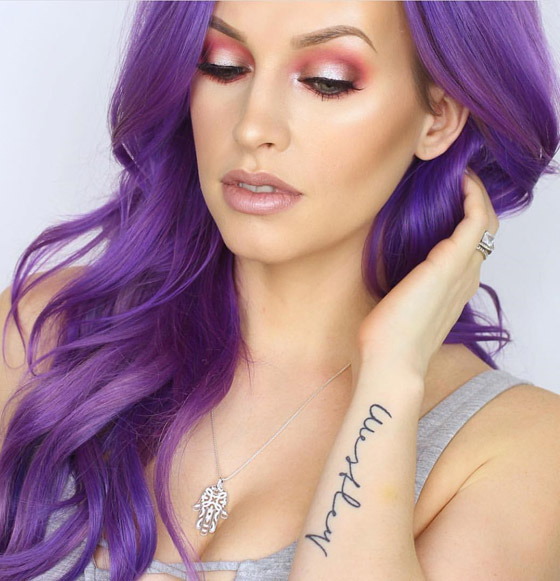 Purple hair color to complement neutral skin tone