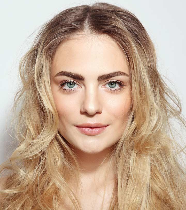 bleach blonde hair with dark eyebrows