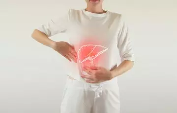 Woman with highlighted liver in the body