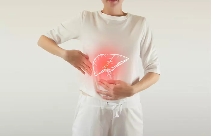 Woman with highlighted liver in the body