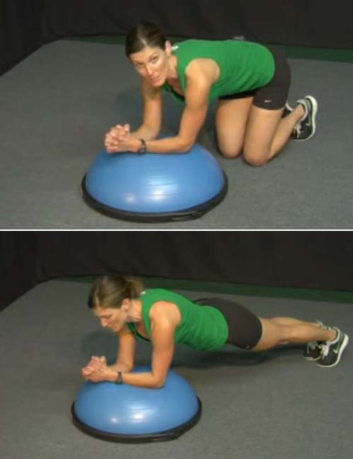 Bosu ball forearm plank exercise