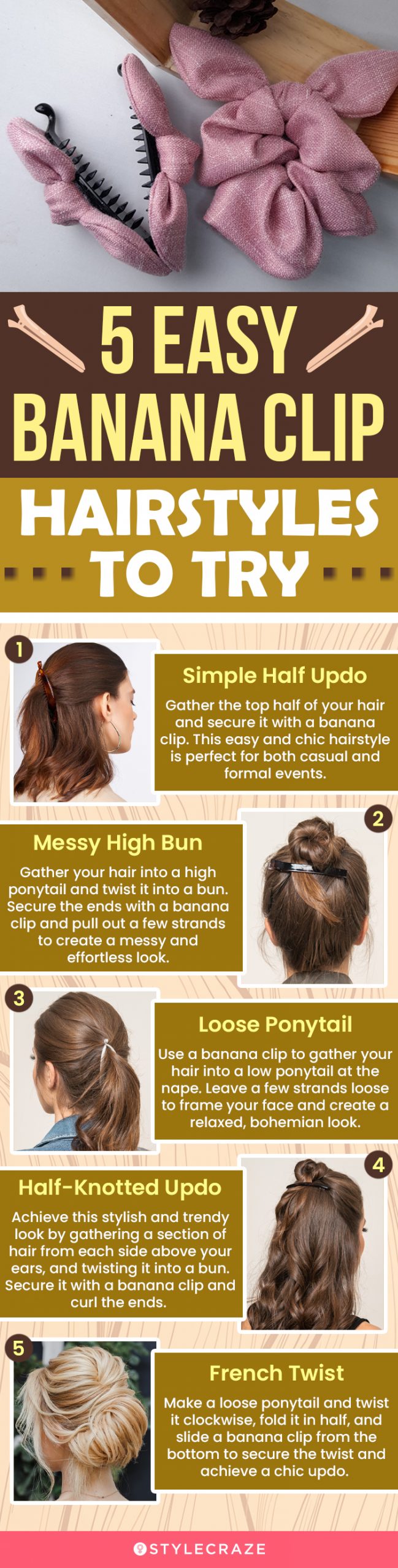 5 easy banana clip hairstyles to try (infographic)