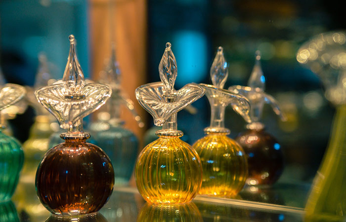 Vintage perfume bottles kept together