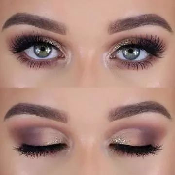 The taupe and glitter cut crease look makeup for green eyes