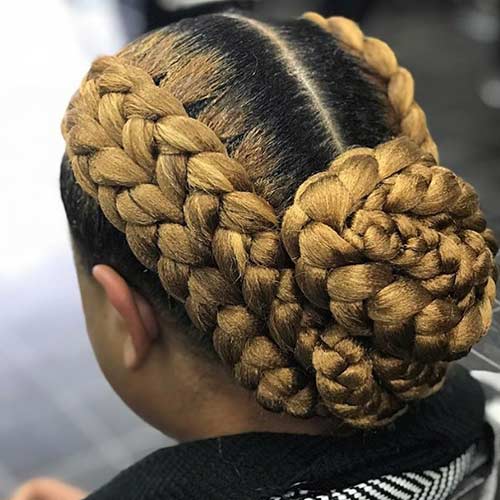 Double Dutch braided bun updo for black women