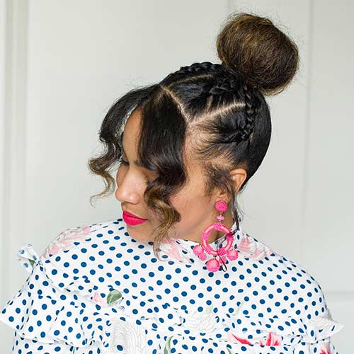 Tri-braided bun updo for black women