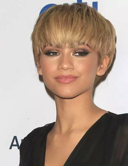 Thick straight bangs in short hairstyles