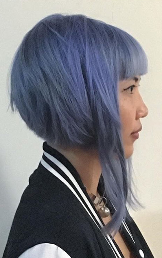 Asymmetrical bob with bangs and an extended front