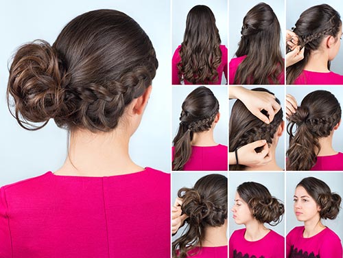 Braided messy updo for curly hair