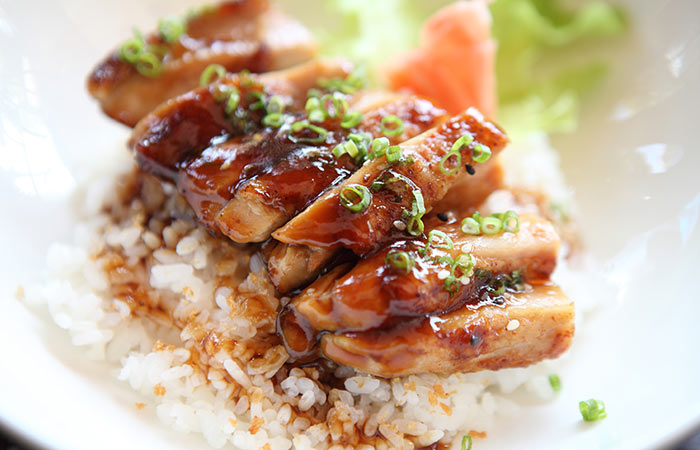 Healthy chicken teriyaki brown rice bowl