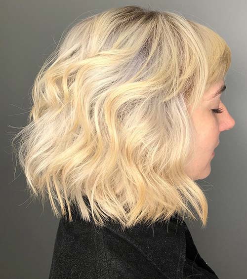 Short curly layered lob hairstyle