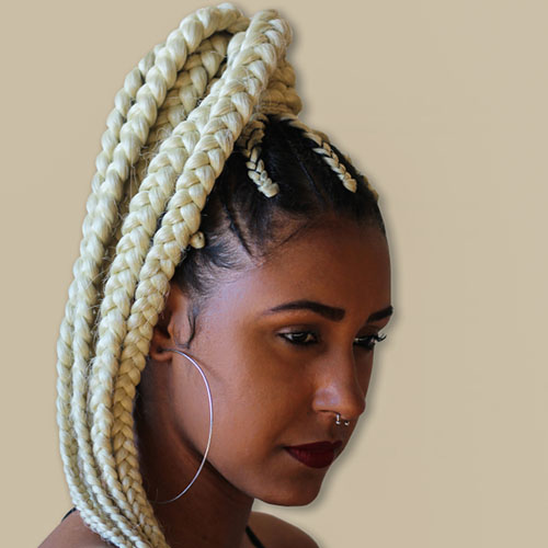High ponytail braided updo for black women