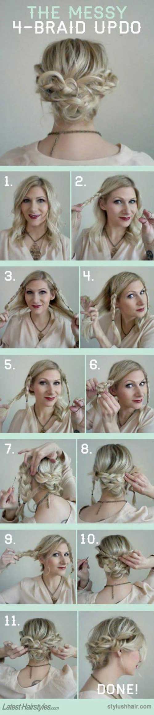 Messy four braid updo for curly hair