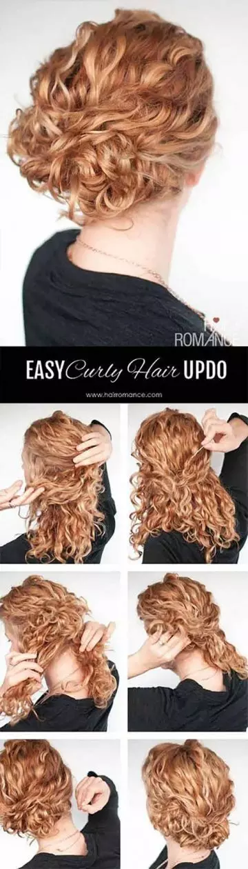 Messy romantic updo for curly hair