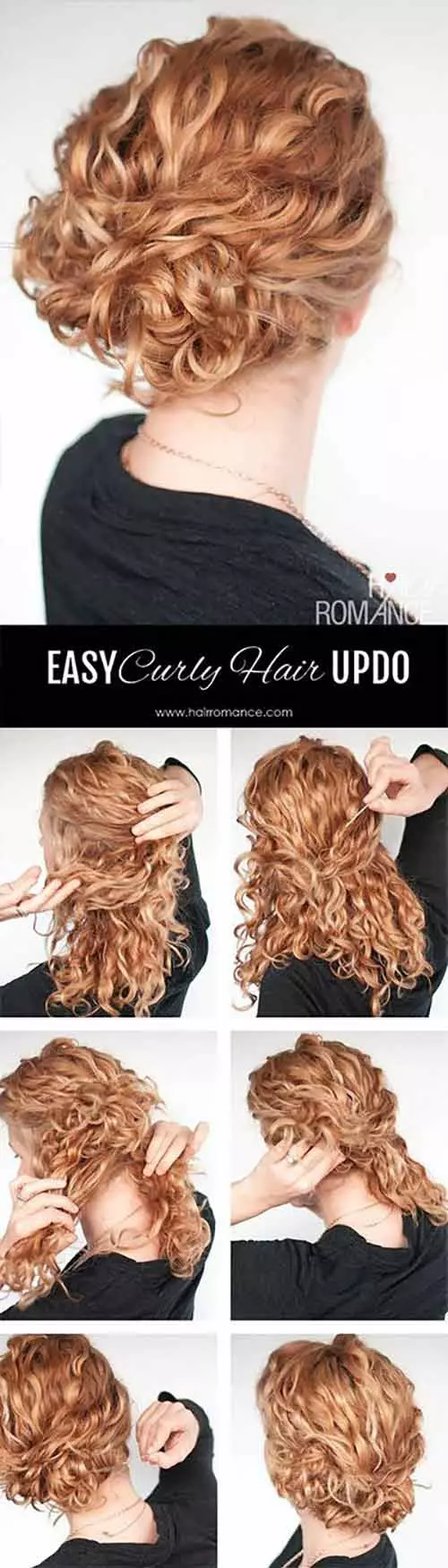 Messy romantic updo for curly hair