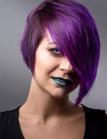 Shaggy purple asymmetrical bob hairstyle