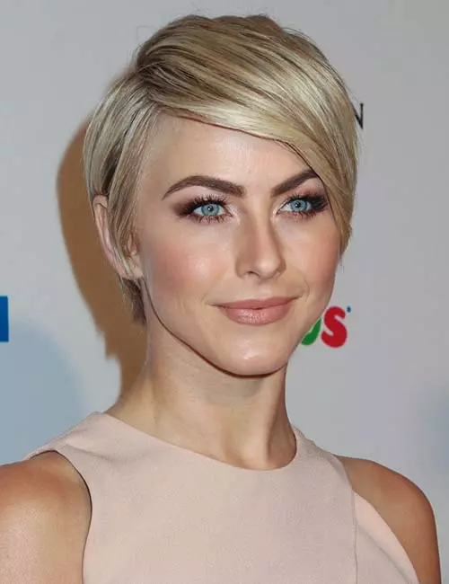 Side-swept blonde short pixie cut hairstyle