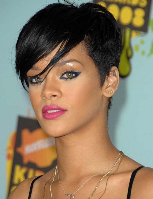 The jet black short pixie cut hairstyle